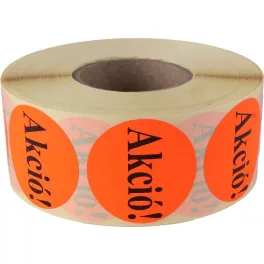   Etikett, 38 mm kör, "AKCIÓ" felirattal, 1000 etikett/tekercs, piros