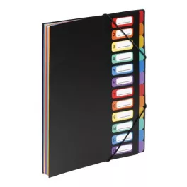   Irattartó mappa, gumis, 12 részes, VIQUEL "Rainbow Class", fekete