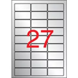   Etikett, 63,5x29,6 mm, poliészter, időjárásálló, kerekített sarkú, APLI, ezüst, 540 etikett/csomag