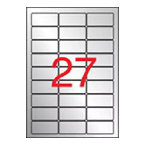 Etikett, 63,5x29,6 mm, poliészter, időjárásálló, kerekített sarkú, APLI, ezüst, 540 etikett/csomag