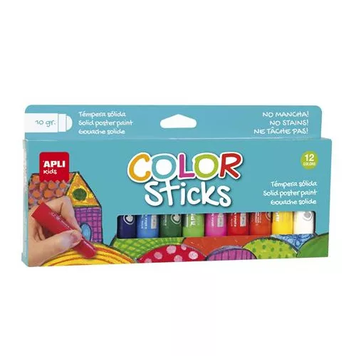 Tempera kréta készlet, APLI Kids "Color Sticks", 12 különböző szín