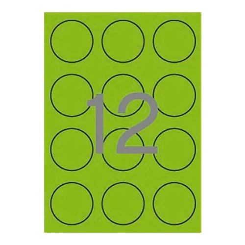Etikett, 60 mm kör, színes, APLI, neon zöld, 240 etikett/csomag