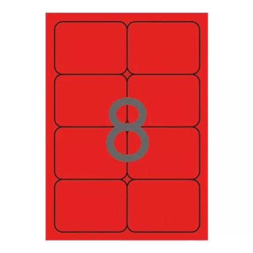 Etikett, 99,1x67,7 mm, színes, kerekített sarkú, APLI, neon piros, 160 etikett/csomag