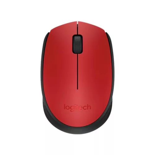 Egér, vezeték nélküli, optikai, közepes méret, USB, LOGITECH "M171", piros