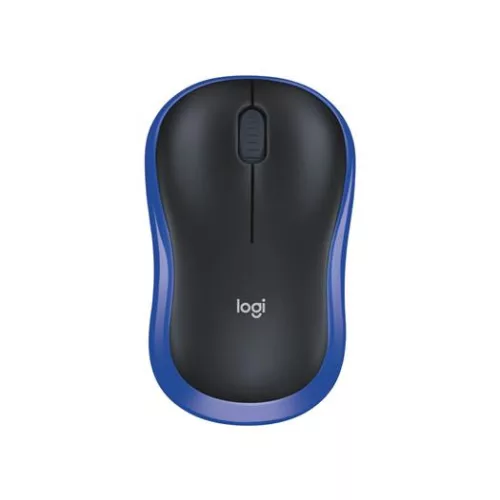 Egér, vezeték nélküli, optikai, közepes méret, USB, LOGITECH "M185", kék