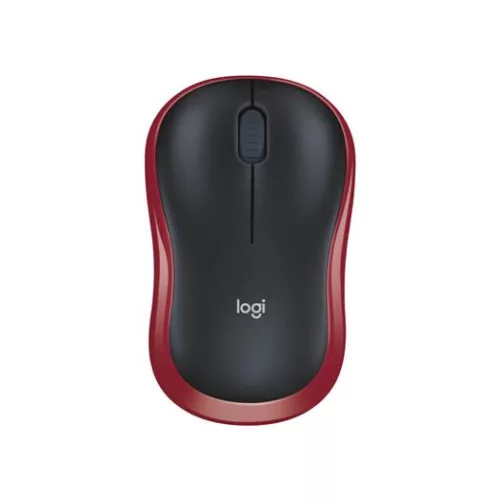 Egér, vezeték nélküli, optikai, közepes méret, USB, LOGITECH "M185", piros