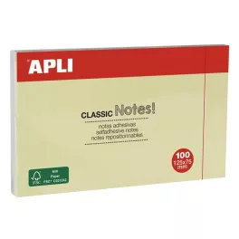   Öntapadó jegyzettömb, 125x75 mm, 100 lap, APLI "Classic", sárga