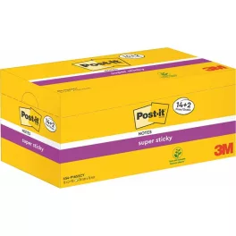   Öntapadó jegyzettömb csomag, 76x76 mm, 16x90 lap, 3M POSTIT "Super Sticky", kanárisárga