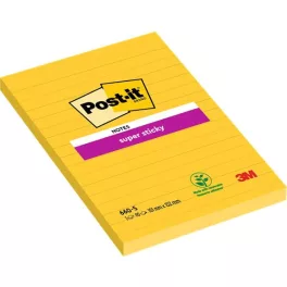   Öntapadó jegyzettömb, 102x152 mm, 90 lap, vonalas, 3M POSTIT "Super Sticky", sárga