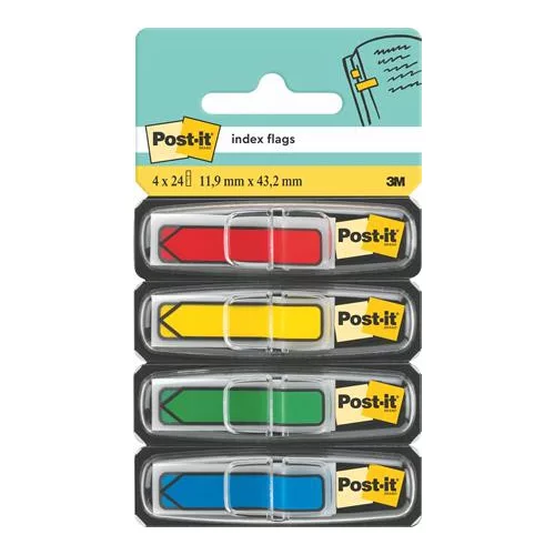 Jelölőcímke, műanyag, 4x24 lap, 11,9x43,2 mm, nyíl, 3M POSTIT, vegyes