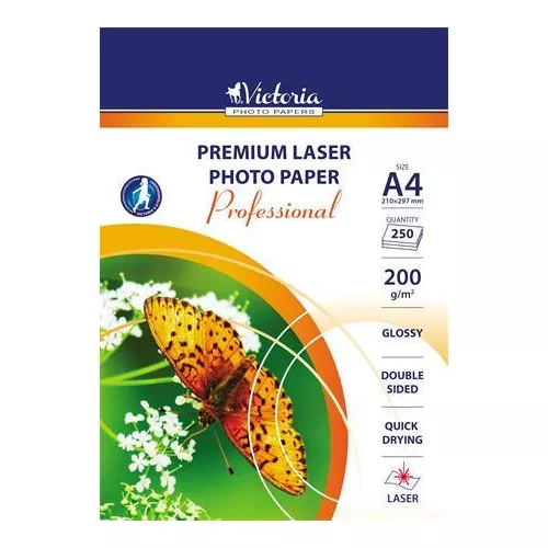 Fotópapír, lézer, A4, 200 g, fényes, kétoldalas, VICTORIA PAPER "Professional"