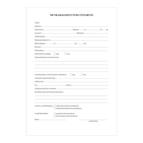 Nyomtatvány, munkabaleseti nyilvántartó napló, 32 oldal, A4, VICTORIA PAPER, 10 tömb/csomag
