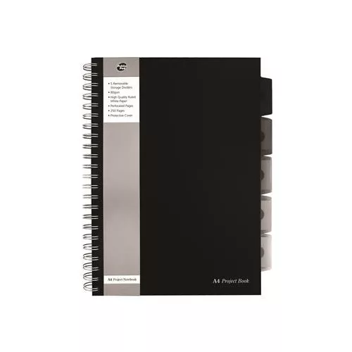 Spirálfüzet, A4, vonalas, 125 lap, PUKKA PAD "Black project book", fekete