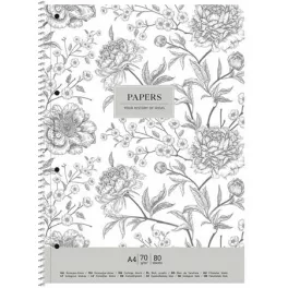   Spirálfüzet, A4+, kockás, 80 lap, SHKOLYARYK "Vintage flowers", vegyes