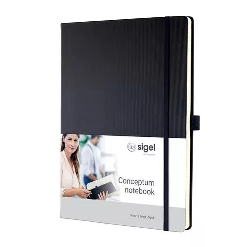 Jegyzetfüzet, exkluzív, A4, vonalas, 97 lap, keményfedeles, SIGEL "Conceptum", fekete