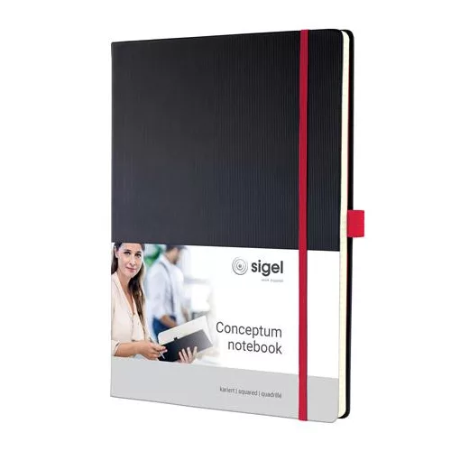 Jegyzetfüzet, exkluzív, A4, kockás, 97 lap, keményfedeles, SIGEL "Conceptum Red Edition", fekete-piros