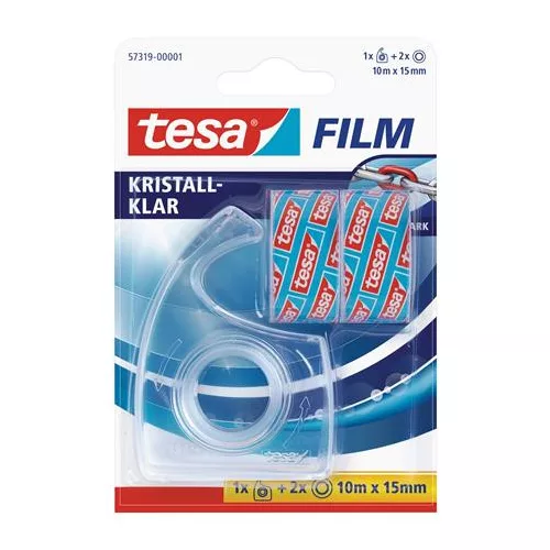 Ragasztószalag-adagoló, kézi, 2 db TESA "tesafilm®" 15mm x 10 m ragasztószalag, átlátszó