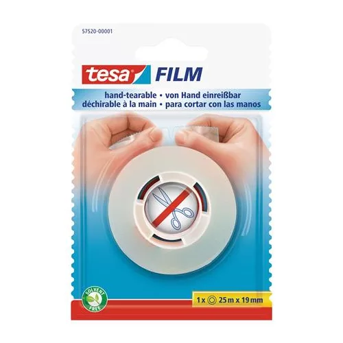 Ragasztószalag, kézzel téphető, 19 mm x 25 m, TESA "tesafilm®", átlátszó