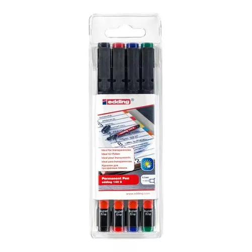 Alkoholos marker készlet, OHP, 0,3 mm, EDDING "140 S", 4 különböző szín