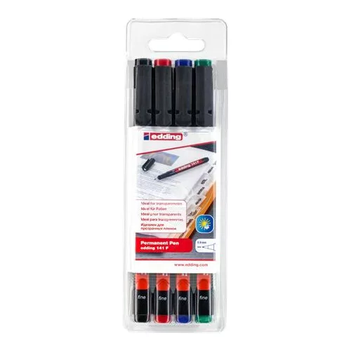 Alkoholos marker készlet, OHP, 0,6 mm, EDDING "141 F", 4 különböző szín
