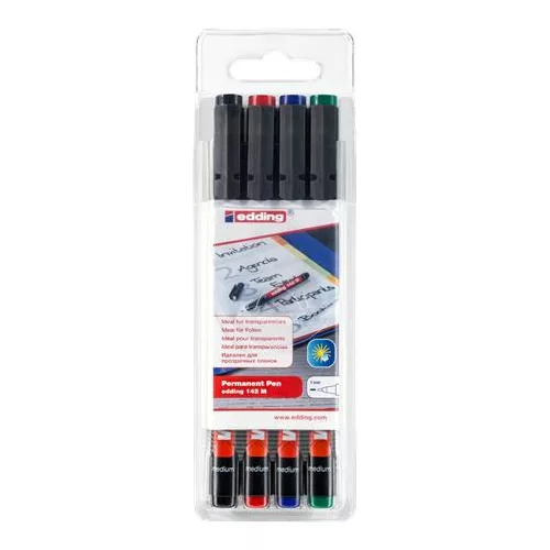 Alkoholos marker készlet, OHP, 1 mm, EDDING "142 M", 4 különböző szín