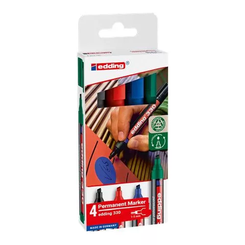 Alkoholos marker készlet, 1-5 mm, vágott, EDDING "330", 4 különböző szín