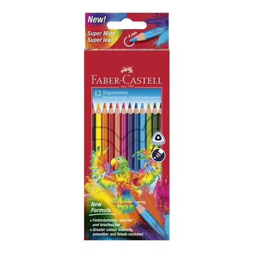 Színes ceruza készlet, háromszögletű, FABER-CASTELL "Papagáj", 12 különböző szín