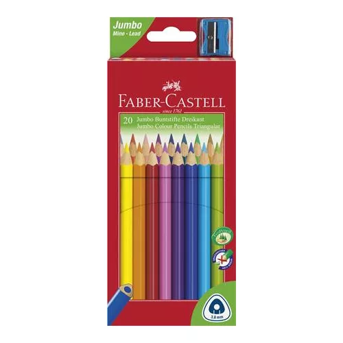 Színes ceruza készlet, háromszögletű, FABER-CASTELL "Jumbo", 20 különböző szín