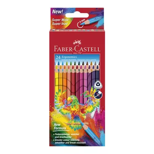 Színes ceruza készlet, háromszögletű, FABER-CASTELL "Papagáj", 24 különböző szín