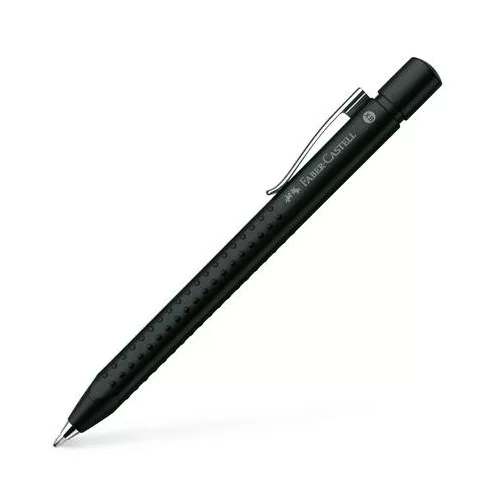 Golyóstoll, 1 mm, XB, nyomógombos, metál fekete tolltest, FABER-CASTELL "Grip-2011", kék
