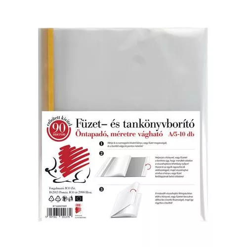 Könyvborító, A5, 90 mikron, víztiszta, öntapadó csíkkal, ICO "Süni"