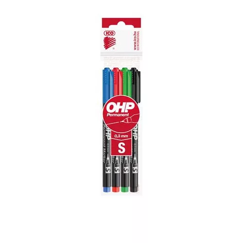 Alkoholos marker készlet, OHP, 0,3 mm, S, ICO, 4 különböző szín