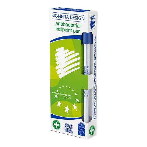 Golyóstoll, 0,7 mm, kupakos, antibakteriális, ICO "Signetta", kék
