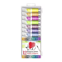   Tempera készlet, 12 darabos, ICO "Süni", metál és neon színek
