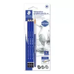 Grafitceruza készlet, akvarell, ecsettel, hatszögletű, STAEDTLER „Mars® Lumograph® aquarell 100A”, 3 különböző keménység