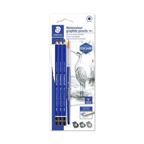 Grafitceruza készlet, akvarell, ecsettel, hatszögletű, STAEDTLER „Mars® Lumograph® aquarell 100A”, 3 különböző keménység