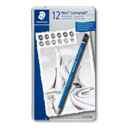   Grafitceruza készlet, fém doboz, hatszögletű, STAEDTLER "Mars Lumograph 100", 12 különböző keménység