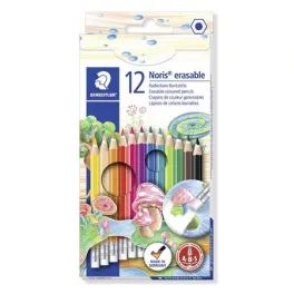   Színes ceruza készlet radírral, hatszögletű, STAEDTLER "Noris Club", 12 különböző szín