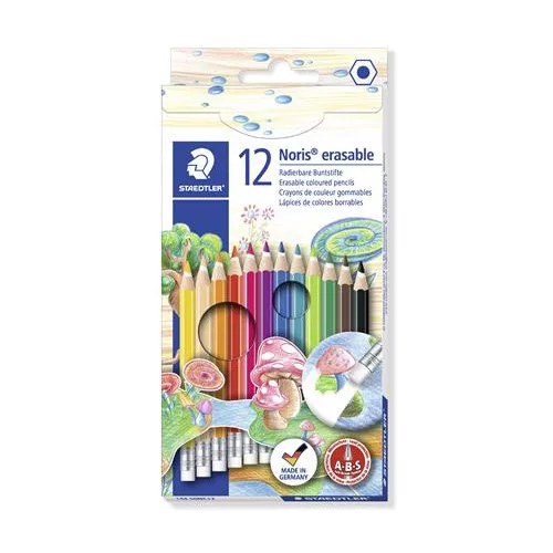 Színes ceruza készlet radírral, hatszögletű, STAEDTLER "Noris Club", 12 különböző szín