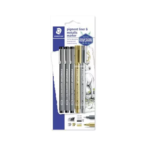 Tusfilc és dekormarker készlet, 5 db, STAEDTLER, "pigment liner 308"