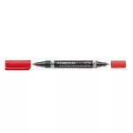 Alkoholos marker, 0,6/1,5 mm, kúpos, kétvégű, STAEDTLER "Lumocolor® duo 348", piros
