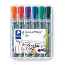   Flipchart marker készlet, 2 mm, kúpos, STAEDTLER "Lumocolor 356", 6 különböző szín