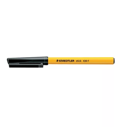 Golyóstoll, 0,3 mm, kupakos, STAEDTLER "Stick 430 F", fekete