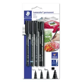  Alkoholos marker készlet, vegyes, STAEDTLER "Lumocolor® 60" 4 különböző vonalvastagság, fekete
