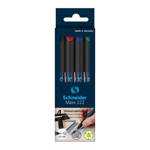 Alkoholos marker készlet, OHP, 0,7 mm, SCHNEIDER "Maxx 222 F", 4 különböző szín