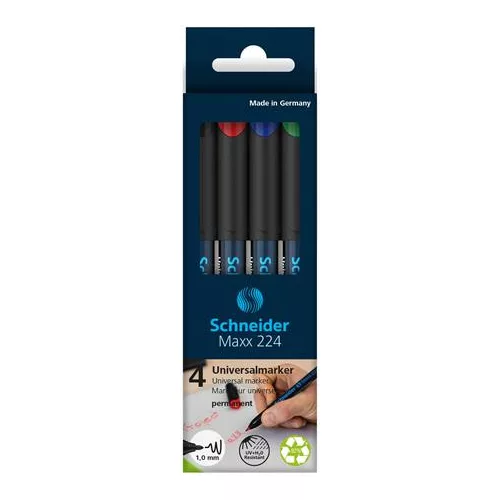 Alkoholos marker készlet, OHP, 1 mm, SCHNEIDER "Maxx 224 M", 4 különböző szín