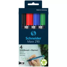   Tábla- és flipchart marker készlet, 2-3 mm, kúpos, SCHNEIDER "Maxx 290", 4 különböző szín