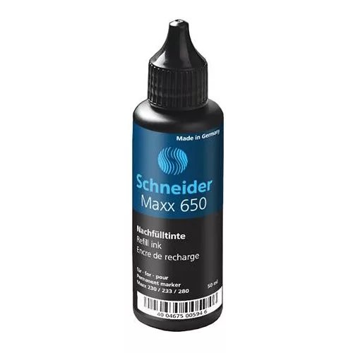 Utántöltő palack "Maxx 230 és 280" alkoholos markerekhez, 50 ml, SCHNEIDER "Maxx 650", fekete