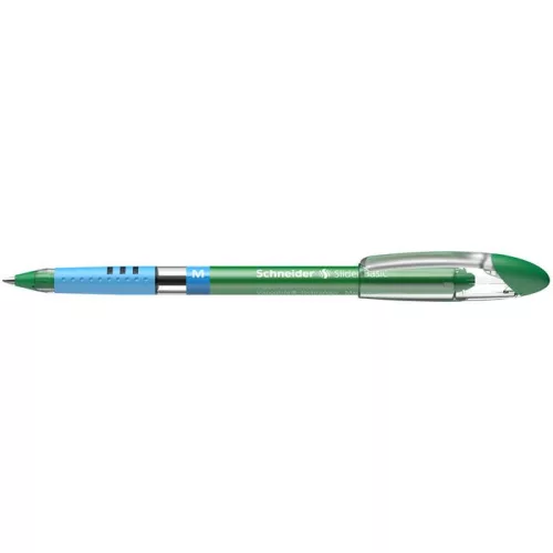 Golyóstoll, 0,5 mm, kupakos, SCHNEIDER "Slider Basic M", zöld