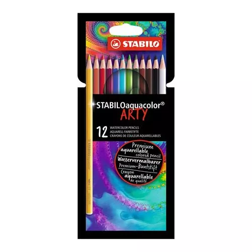 Akvarell ceruza készlet, STABILO "Aquacolor ARTY", 12 különböző szín
